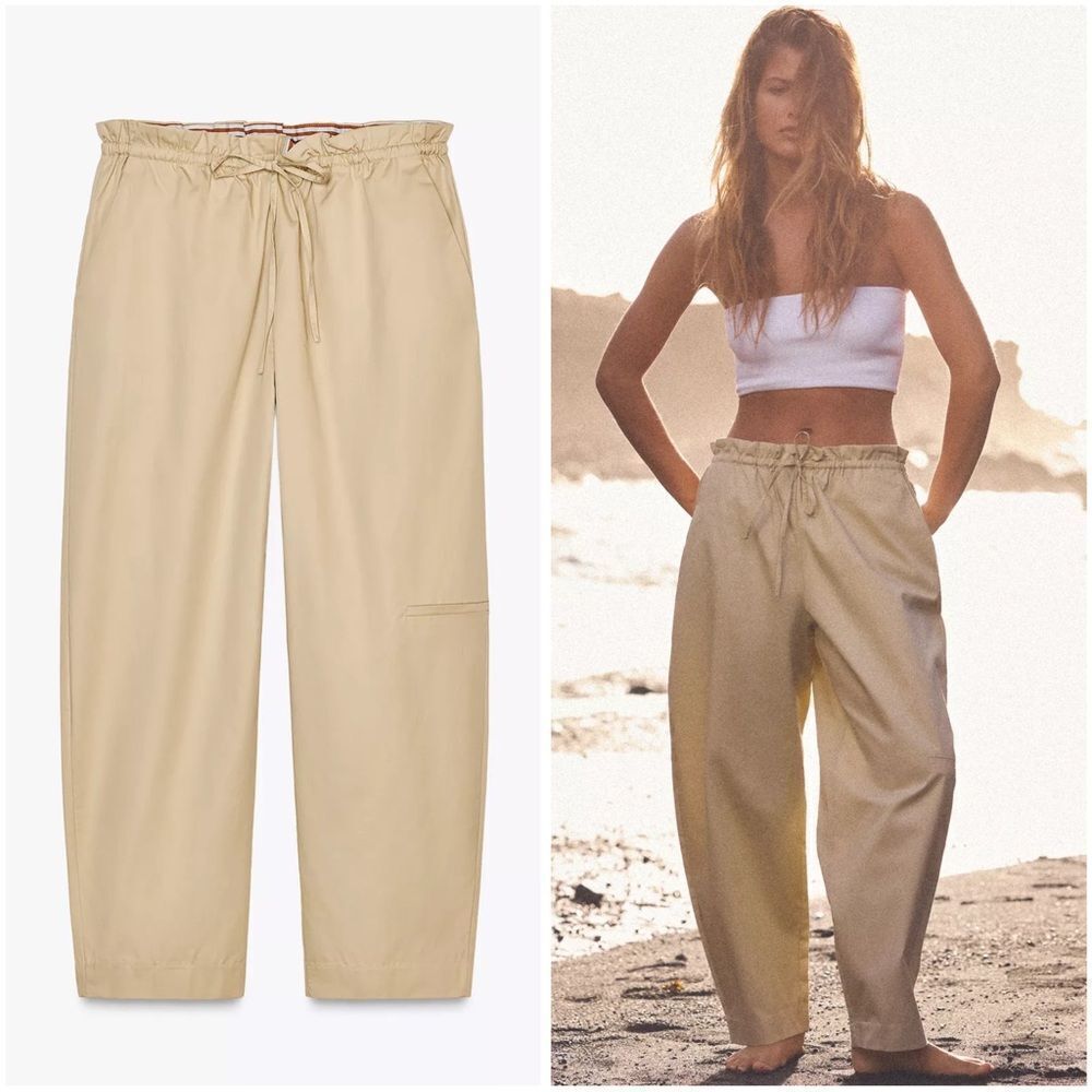 ZARA COMBINATION WAIST BARREL PANTS